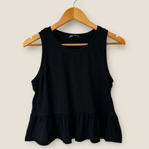 Zara Black Cotton Peplum Tank Top